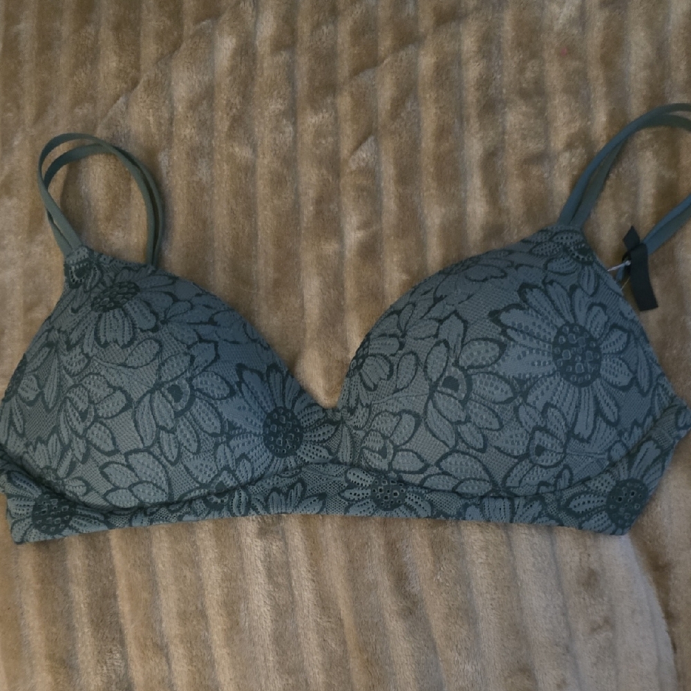 Aerie Floral Lace Bra - Deep Green